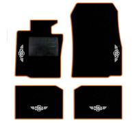 QUEMAR Tappetini Auto compatibili con MINI Countryman R60 Paceman R61 2010-2016/ Kit Tappeti Moquette e Gomma su Misura (Set 2 Ant.+2 Post.)/ Ricami e Colori Personalizzati (Bordo Arancio, 4 Ricami)