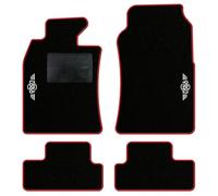 QUEMAR Tappetini Auto compatibili con MINI R50 R52 Cabrio R53 2001-2007/ Kit Tappeti Moquette e Gomma su Misura (Set 2 Anteriori+2 Poster.)/ Ricami e Colori Personalizzati (Bordo Rosso, 2 Ricami)
