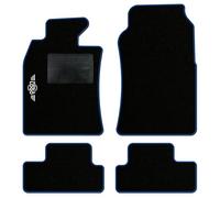 QUEMAR Tappetini Auto compatibili con MINI R50 R52 Cabrio R53 2001-2007/ Kit Tappeti Moquette e Gomma su Misura (Set 2 Anteriori+2 Poster.)/ Ricami e Colori Personalizzati (Bordo Blu, 1 Ricamo)