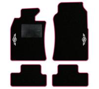 QUEMAR Tappetini Auto compatibili con MINI R50 R52 Cabrio R53 2001-2007/ Kit Tappeti Moquette e Gomma su Misura (Set 2 Anteriori+2 Poster.)/ Ricami e Colori Personalizzati (Bordo Rosa, 2 Ricami)