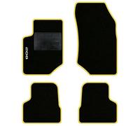 QUEMAR Tappetini Auto compatibili con Peugeot 208 II e-208 dal 2019/ Kit Tappeti Moquette e Gomma su Misura (Set 2 Anteriori + 2 Posteriori)/ Ricami e Colori Personalizzati (1 Ricamo, Bordo Giallo)