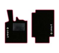 QUEMAR Tappetini Auto compatibili con Smart Fortwo W450 1998-2007 / Kit Tappeti in Moquette e Gomma su Misura (Set 2 Anteriori) / Ricami e Colori Personalizzati (2 Loghi+Ricami, Bordo Fucsia)