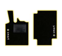 QUEMAR Tappetini Auto compatibili con Smart Fortwo W450 1998-2007 / Kit Tappeti in Moquette e Gomma su Misura (Set 2 Anteriori) / Ricami e Colori Personalizzati (2 Loghi+Ricami, Bordo Giallo)