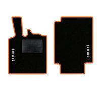 QUEMAR Tappetini Auto compatibili con Smart Fortwo W450 1998-2007 / Kit Tappeti in Moquette e Gomma su Misura (Set 2 Anteriori) / Ricami e Colori Personalizzati (2 Ricami, Bordo Arancio)