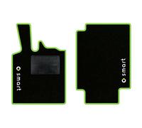 QUEMAR Tappetini Auto compatibili con Smart Fortwo W450 1998-2007 / Kit Tappeti in Moquette e Gomma su Misura (Set 2 Anteriori) / Ricami e Colori Personalizzati (2 Loghi+Ricami, Bordo V.Acido)