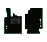 QUEMAR Tappetini Auto compatibili con Smart Fortwo W451 2007-2014 / Kit Tappeti in Moquette e Gomma su Misura (Set 2 Anteriori) / Ricami e Colori Personalizzati (2 Loghi+Ricami, Bordo Verde)