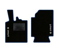 QUEMAR Tappetini Auto compatibili con Smart Fortwo W451 2007-2014 / Kit Tappeti in Moquette e Gomma su Misura (Set 2 Anteriori) / Ricami e Colori Personalizzati (2 Loghi+Ricami, Bordo Blu)