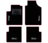 QUEMAR Tappetini Auto per 500 dal 2007, Bordo Fucsia, 4 Ricami | anche Hybrid / Kit Tappeti Moquette e Gomma su Misura / Set 2 Anteriori + 2 Posteriori / Ricami e Colori Personalizzati