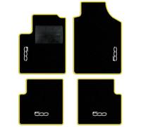 QUEMAR Tappetini Auto per 500 dal 2007, Bordo Giallo, 4 Ricami | anche Hybrid / Kit Tappeti Moquette e Gomma su Misura / Set 2 Anteriori + 2 Posteriori / Ricami e Colori Personalizzati
