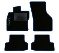 QUEMAR Tappetini Auto per Seat Leon IV KL, Bordo Blu, 1 Ricamo | dal 2020 / anche eTSI / Kit Tappeti Moquette e Gomma su Misura / Set 2 Anteriori + 2 Poster. / Ricami e Colori Personalizzati
