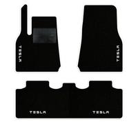 QUEMAR Tappetini Auto per Tesla Model Y dal 2020, Bordo Bianco, 4 Ricami | anche Juniper / Kit Tappeti Moquette e Gomma su Misura / Set 2 Anteriori + 1 Posteriore / Ricami e Colori Personalizzati