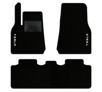 QUEMAR Tappetini Auto per Tesla Model Y dal 2020, Bordo Nero, 2 Ricami | anche Juniper / Kit Tappeti Moquette e Gomma su Misura / Set 2 Anteriori + 1 Posteriore / Ricami e Colori Personalizzati