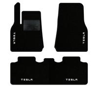 QUEMAR Tappetini Auto per Tesla Model Y dal 2020, Bordo Nero, 4 Ricami | anche Juniper / Kit Tappeti Moquette e Gomma su Misura / Set 2 Anteriori + 1 Posteriore / Ricami e Colori Personalizzati