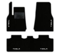 QUEMAR Tappetini Auto per Tesla Model Y dal 2020, Bordo Perla, 4 Ricami | anche Juniper / Kit Tappeti Moquette e Gomma su Misura / Set 2 Anteriori + 1 Posteriore / Ricami e Colori Personalizzati