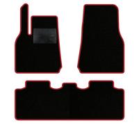 QUEMAR Tappetini Auto per Tesla Model Y dal 2020, Bordo Rosso, 0 Ricami | anche Juniper / Kit Tappeti Moquette e Gomma su Misura / Set 2 Anteriori + 1 Posteriore / Ricami e Colori Personalizzati