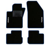 QUEMAR Tappetini Auto per Tipo dal 2015, Bordo Blu, 2 Ricami | Kit Tappeti Moquette e Gomma su Misura / Set 2 Anteriori + 2 Posteriori / Ricami e Colori Personalizzati / Antiscivolo