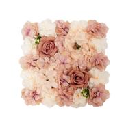Quenoxo Set di 12 pannelli di fiori artificiali, 42 x 42 cm, decorazione da | tonalità champagne e caffè, fiori stratificati, 100 fascette per cavi, parete posteriore a griglia, tagliabili e pieghevoli