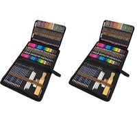 QUER Pennarelli per Disegno Artistico, 24 Pennelli a Doppia Punta, 24 Matite Acquerellabili, 12 Matite da Disegno e Accessori allegato Libro da Colorare per Adulti (Confezione da 2)