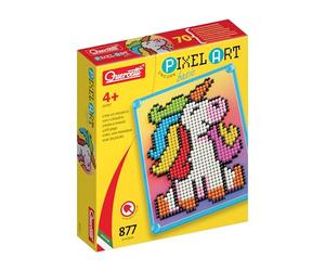 Quercetti Pixel Art Basic Unicorno, Mosaico con 877 Chiodini Colorati per Bambini Ø5mm + Tavoletta, Cornice e Scheda Guida, Giochi Creativi e Educativi 4+ Anni, Sviluppo Manualità e Creatività