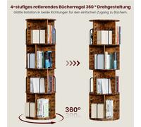 Quercia e tè 360 ° Libreria girevole in legno a 4 piani, salvaspazio e multifunzionale per ufficio, soggiorno | Marrone