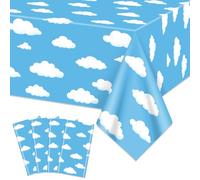 QUERICKY 4 Pack Blu cielo bianco nuvole tovaglia, 137 x 274 cm blu plastica tavolo copertura story decorazione per bambini festa di compleanno, Baby Shower Party