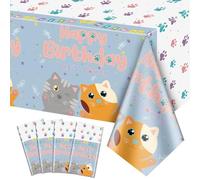 QUERICKY 4 Pack Tovaglie di Buon Compleanno a Tema Gatto, 220x130cm Copritavolo Rettangolo per Decorazioni e Forniture per Feste di Bambini