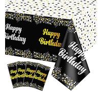 QUERICKY Confezione da 4 tovaglie di buon compleanno, compleanno nero e oro, tovaglie rettangolari 137x274 cm per decorazioni per feste di compleanno 18, 20, 21, 30, 40, 50, 55, 60