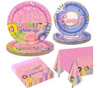 QUERICKY Decorazioni per la festa della ciambella per 20 ospiti, includono piatti di carta, tovaglioli, tovaglia della ciambella per le ragazze Baby Donut tema festa di compleanno Sweet One Party