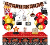 QUERICKY Decorazioni per la notte del cinema,include striscione,vortici da appendere a tema film,tovaglia,centrotavola a nido d'ape per feste di cinema,tappeto rosso,forniture per feste di compleanno