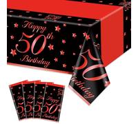 QUERICKY Set da 4 Tovaglie per 50° Compleanno Nero Rosso Rettangolari, Copritavolo per Decorazioni Festa 50 Anni Uomo Donna, 220x130cm