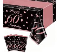 QUERICKY Set da 4 Tovaglie per 60° Compleanno Rosa Oro Rettangolari, Copritavolo per Decorazioni Festa 60 Anni Uomo Donna, 220x130cm