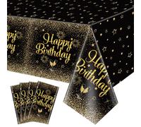 QUERICKY Tovaglie nere e oro di buon compleanno, 130 x 220 cm nero oro rettangolo copritavolo per uomini donne ragazzi ragazze compleanno decorazioni di partito Forniture (4)