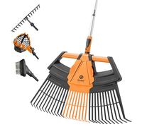 Quest Attrezzo da giardino multifunzione 5 in 1 - Rastrello da giardino, rastrello telescopico in alluminio, rastrello in metallo, raccolta frutta, spazzola per pavimentazione, manico ergonomico
