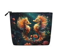 Questa bella borsa cosmetica stampata a singolo strato con coppia di cavallucci marini presenta un design categorizzato per riporre i tuoi strumenti di scrittura forniture artistiche e piccoli oggetti