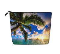 Questa bellissima borsa cosmetica stampata a singolo strato con oceano e alba presenta un design categorizzato per riporre strumenti da scrittura, forniture artistiche e piccoli oggetti quotidiani