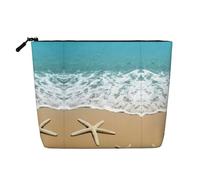 Questa bellissima borsa cosmetica stampata a strato singolo con stelle marine sulla sabbia presenta un design categorizzato per riporre i tuoi strumenti di scrittura forniture artistiche e piccoli