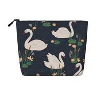 Questa bellissima borsa per cosmetici stampata a singolo strato con cigni bianchi sul lago presenta un design categorizzato per riporre i tuoi strumenti di scrittura e piccoli oggetti quotidiani