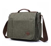 Questa borsa a tracolla in tela lavata presenta diversi scomparti, una chiusura magnetica, una tracolla regolabile e un ampio scomparto principale perfetto per il lavoro (Verde militare)