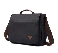 Questa borsa a tracolla in tela lavata presenta diversi scomparti, una chiusura magnetica, una tracolla regolabile e un ampio scomparto principale perfetto per il lavoro (Nero)