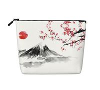 Questa borsa cosmetica a strato singolo con stampa di sole rosso con supporto giapponese presenta un design categorizzato per riporre i tuoi strumenti di scrittura forniture artistiche e piccoli