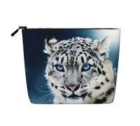 Questa borsa cosmetica a strato singolo con stampa leopardo delle nevi dagli occhi blu presenta un design categorizzato per riporre i tuoi strumenti da scrittura, forniture artistiche e piccoli