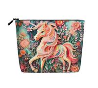 Questa borsa cosmetica a strato singolo con stampa unicorno rosa presenta un design categorizzato per riporre strumenti da scrittura, forniture artistiche e piccoli oggetti quotidiani