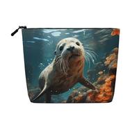 Questa borsa cosmetica stampata a singolo strato con cucciolo di sigillo in acqua presenta un design categorizzato per riporre i tuoi strumenti da scrittura, forniture artistiche e piccoli oggetti