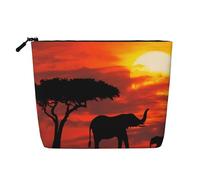 Questa borsa cosmetica stampata a singolo strato con elefante al tramonto presenta un design categorizzato per riporre strumenti da scrittura e piccoli oggetti quotidiani