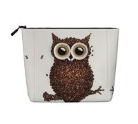 Questa borsa cosmetica stampata a singolo strato con gufo in chicco di caffè presenta un design categorizzato per riporre strumenti da scrittura e piccoli oggetti di uso quotidiano