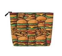 Questa borsa cosmetica stampata a singolo strato con molti simpatici hamburger presenta un design categorizzato per riporre i tuoi strumenti di scrittura, forniture artistiche e piccoli oggetti