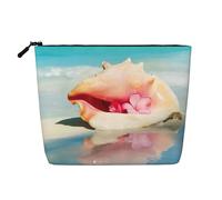 Questa borsa cosmetica stampata a singolo strato con paesaggio marino con conchiglie presenta un design categorizzato per riporre strumenti da scrittura e piccoli oggetti di uso quotidiano