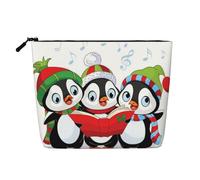 Questa borsa cosmetica stampata a singolo strato con pinguino natalizio presenta un design categorizzato per riporre strumenti da scrittura e piccoli oggetti di uso quotidiano