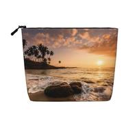 Questa borsa cosmetica stampata a singolo strato con tramonto sulla spiaggia presenta un design categorizzato per riporre i tuoi strumenti di scrittura forniture artistiche e piccoli oggetti