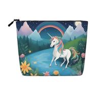 Questa borsa cosmetica stampata a singolo strato con unicorni presenta un design categorizzato per riporre strumenti da scrittura, forniture artistiche e piccoli oggetti quotidiani